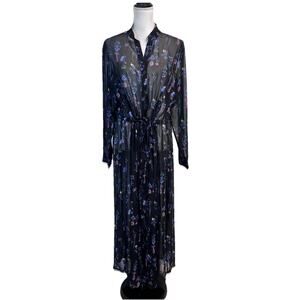 City Chic Dress size 18 Black Blue Pink Floral Sheer Long Maxi Button Front Boho